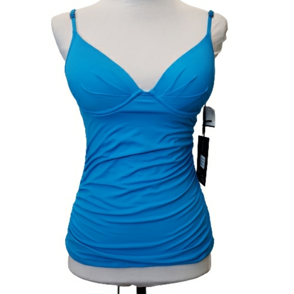 SKYE Tankini Shirred Swimsuit Top Turquoise Blue Size Small - Picture 1 of 10